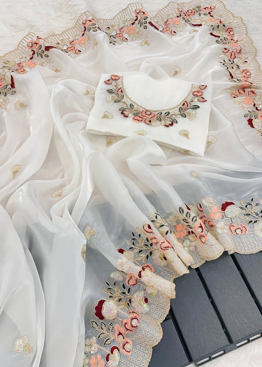 Elegant Alafia White Zimi Chu Saree