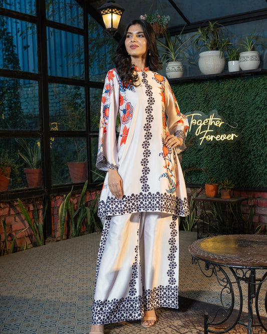 Boho bloom printed coord set with relaxed silhouette and stylish floral design