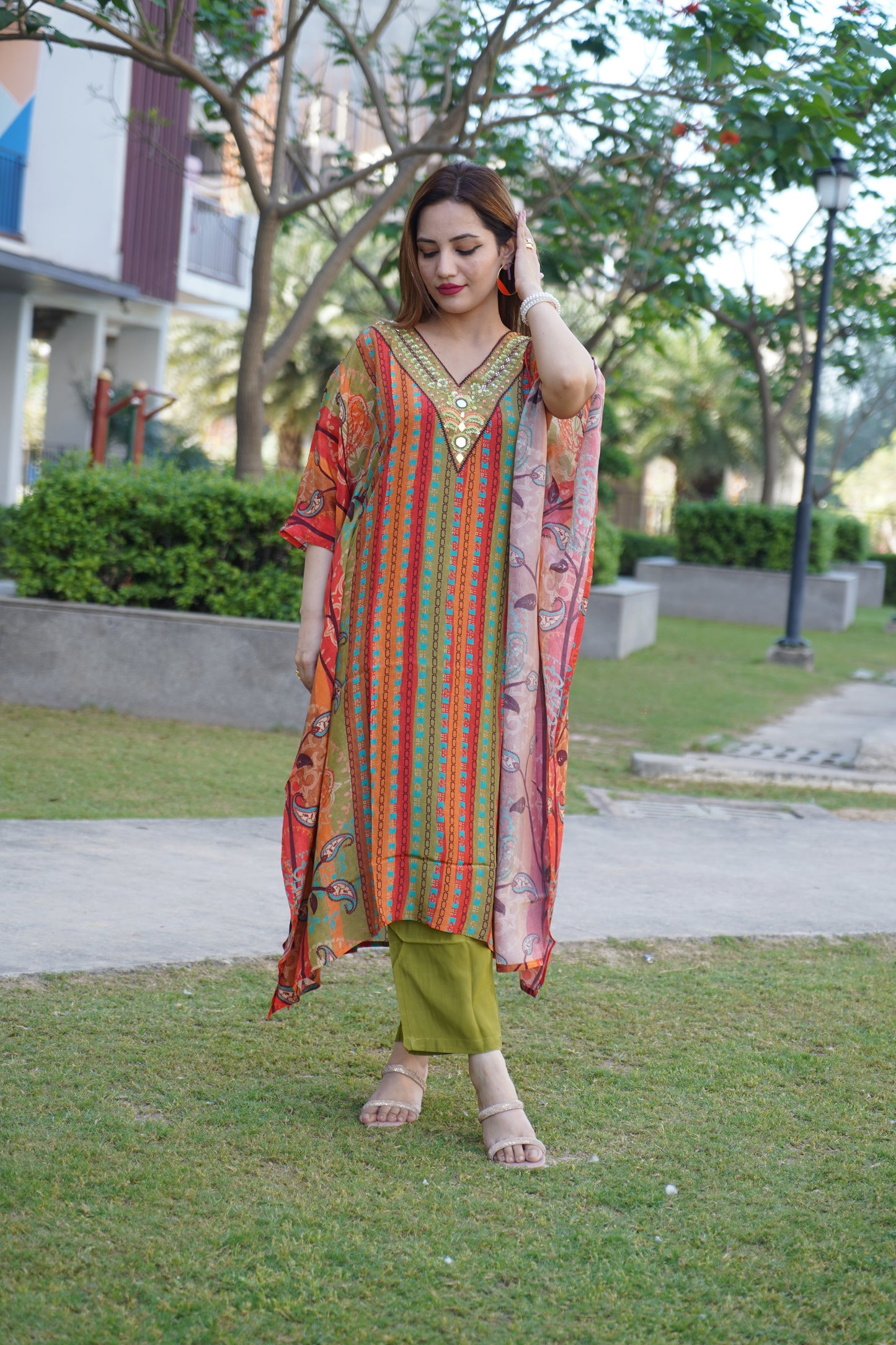 Classic striped kaftan dress with chic design