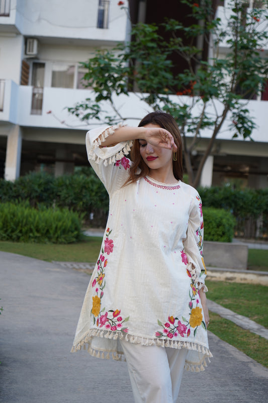 Off-White Floral Embroidered Coord Set