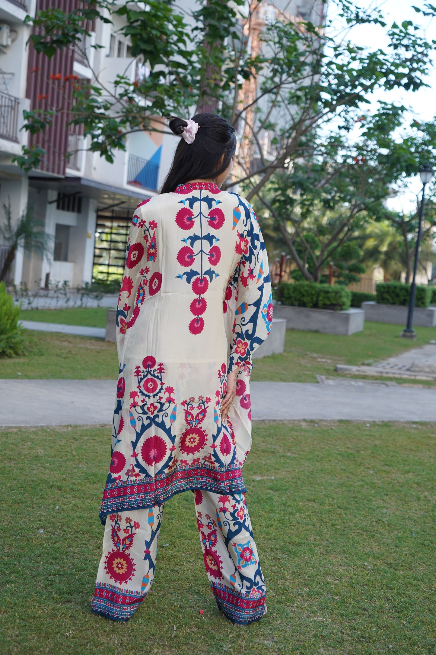 White Floral Embroidered Straight Coord Set