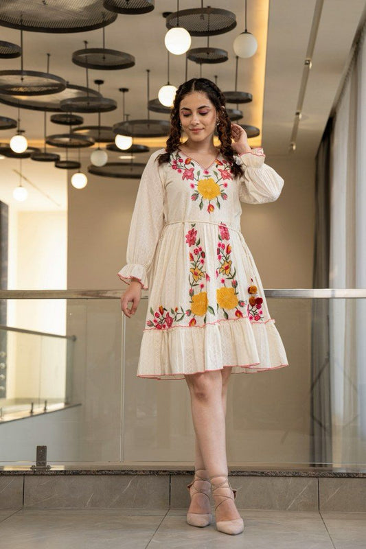 Designer Hemal Marigold cotton dress with ethnic design