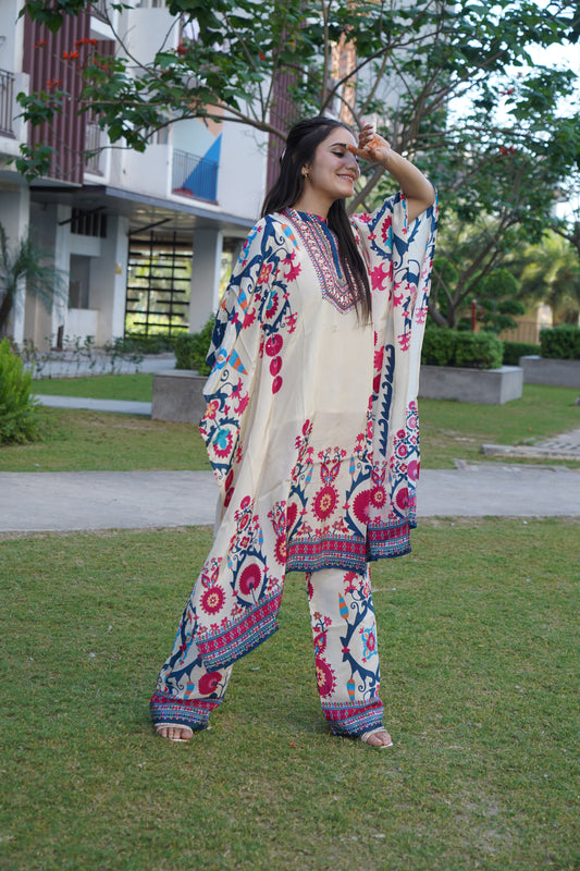 Designer white floral embroidered coord style for festive occasions