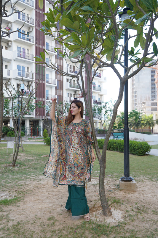 Elegant kaftan kurta with ethnic motif prints and flowy design