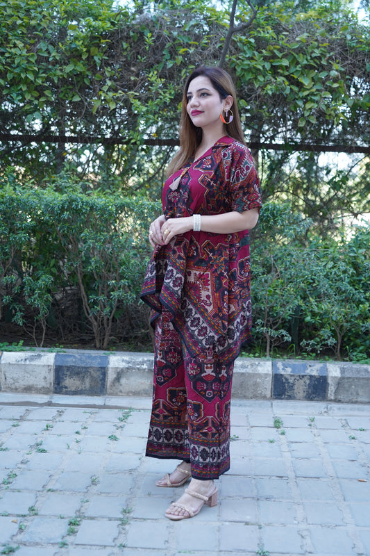 Elegant ethnic motifs printed tunic with matching palazzo set