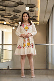 Elegant Hemal Marigold embroidered cotton dress with intricate detailing
