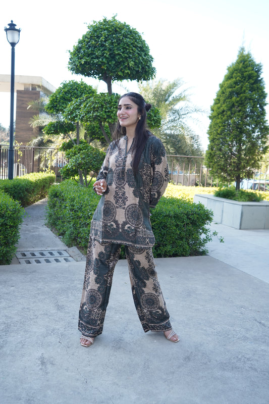 Elegant modal print shirt with matching palazzo set