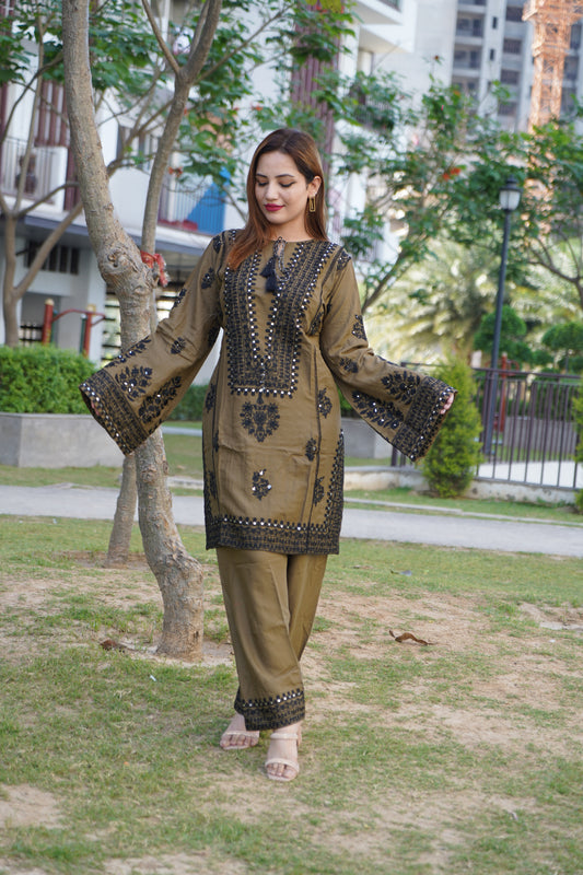 Elegant olive green co-ord set with premium design.
