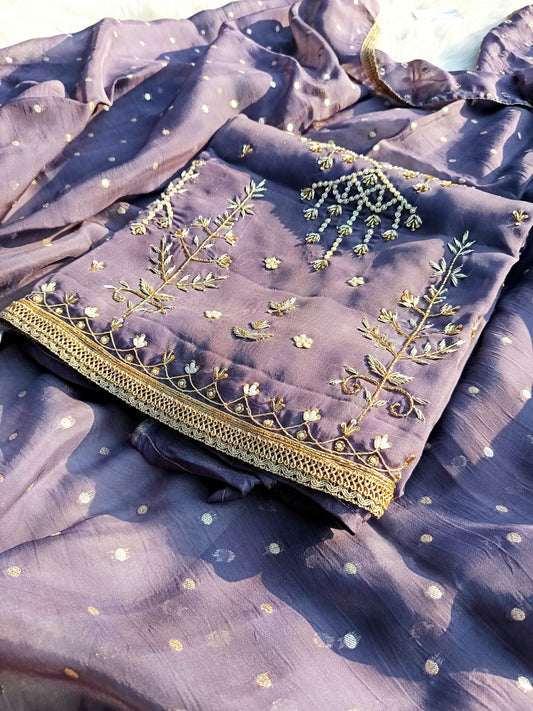 Elegant Shimmer Organza Dupatta with delicate handwork and a luxurious drap