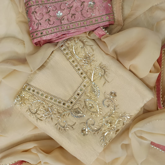 Elegant front design of the Gorgeous Pure Silk Suit showcasing rich silk fabric.