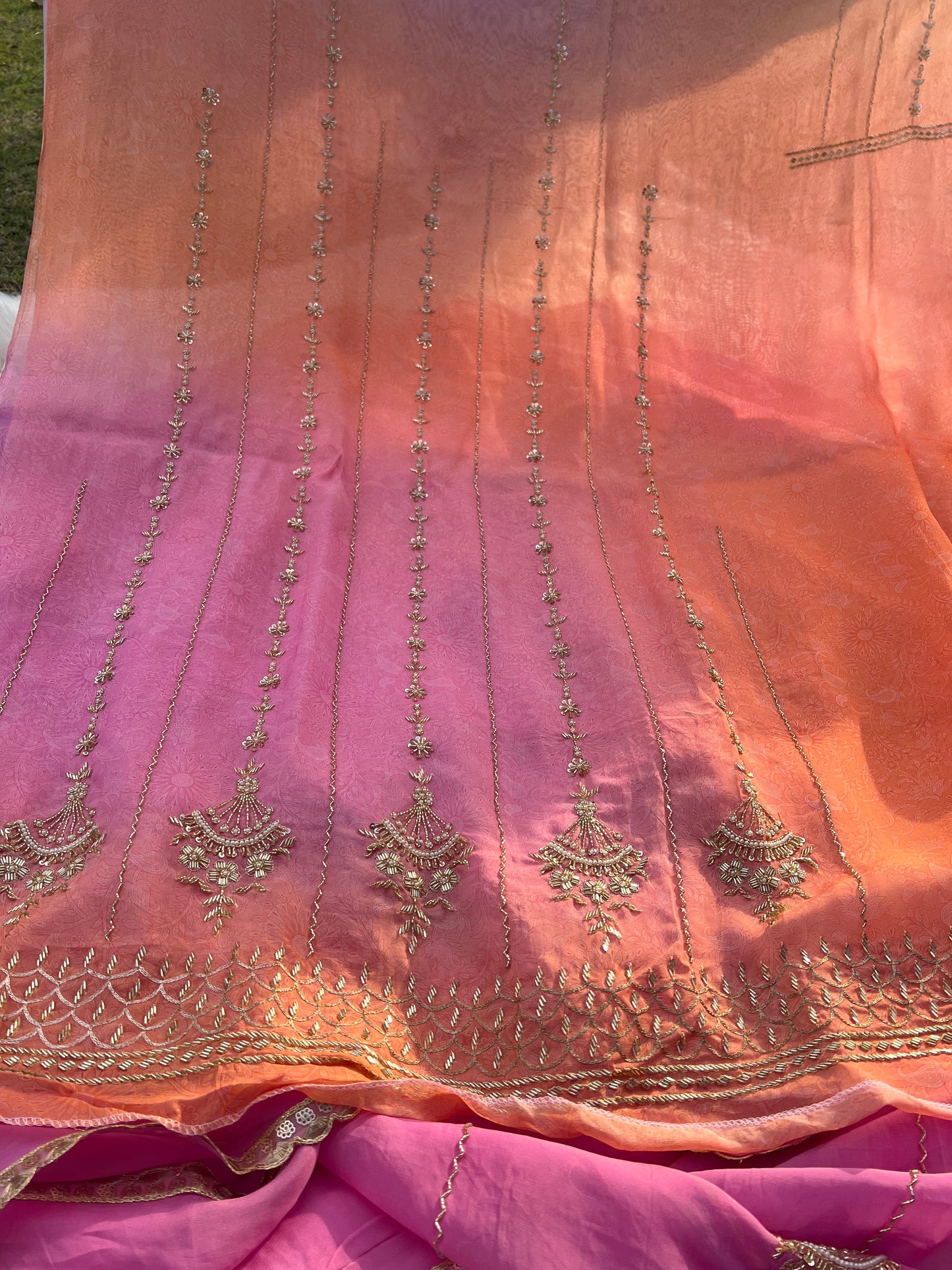 Graceful drape organza double tone suit ideal for weddings and elegant gatherings