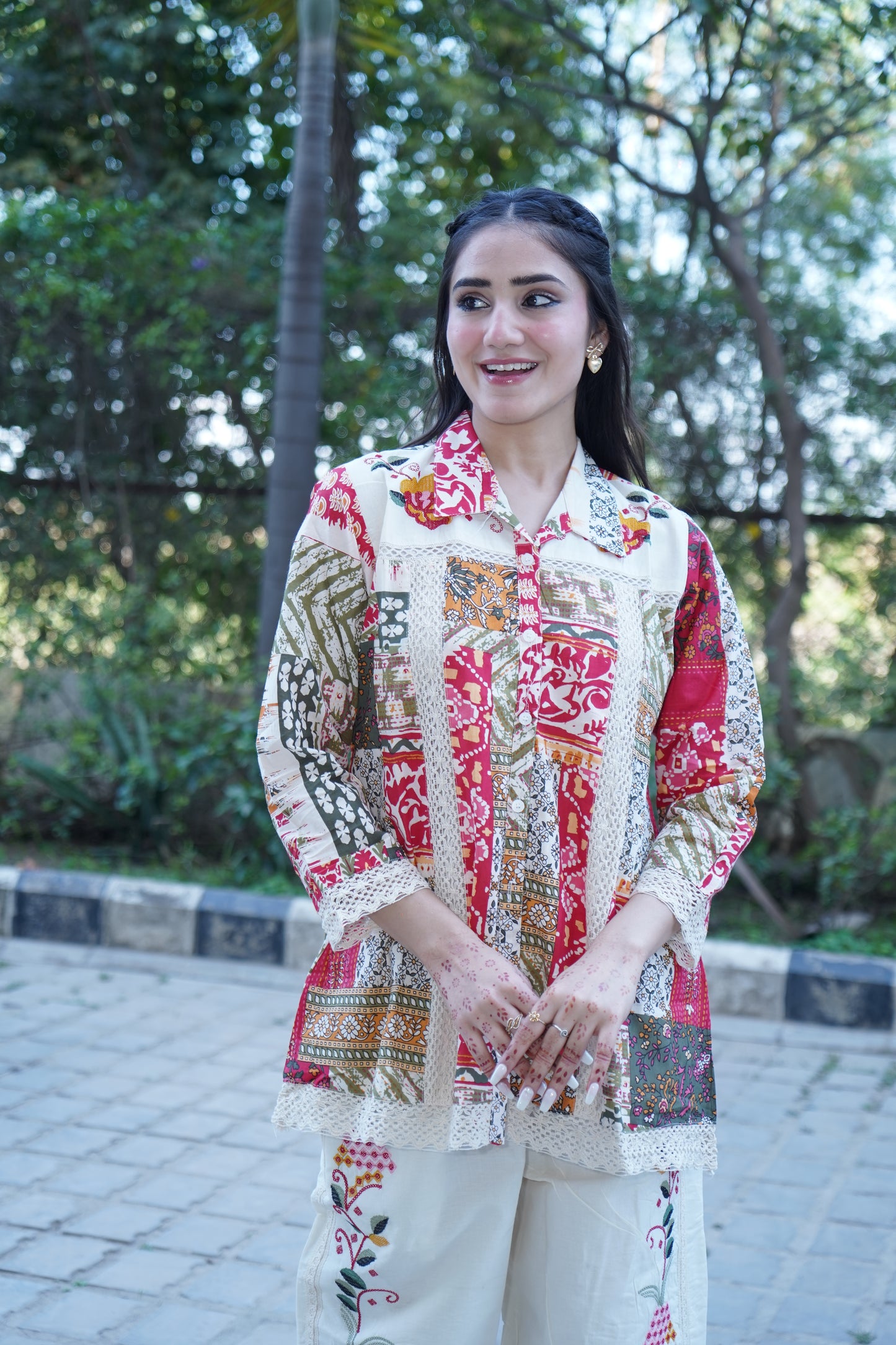 Graceful multi ethnic pure cotton kurta and trouser.