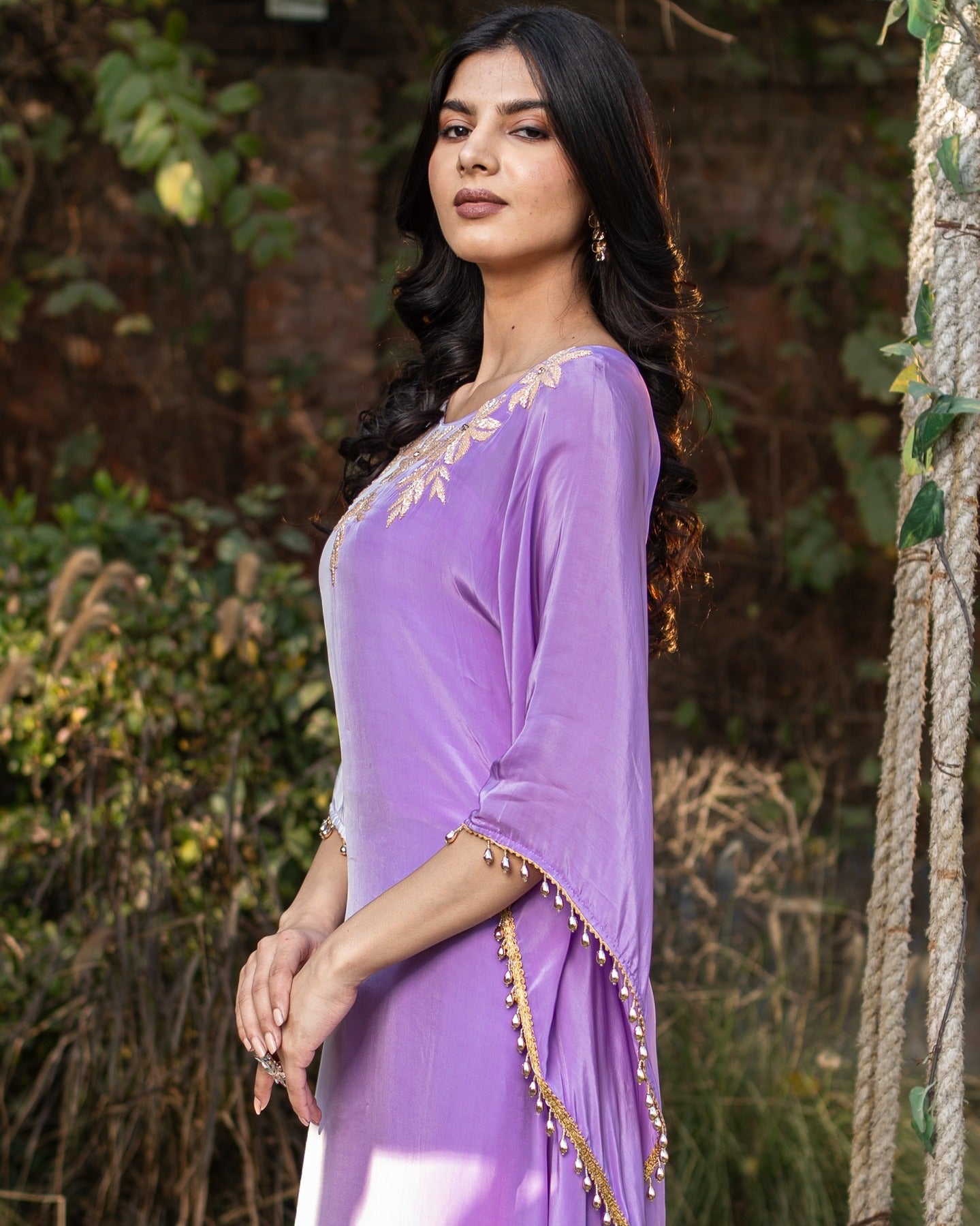 Luxe lavender-toned kaftan ideal for casual and festive occasions