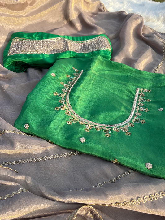 Luxury organza suit with detailed handwork for graceful evening looks