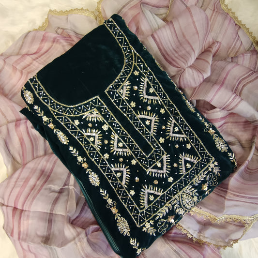 Elegant velvet silk saree with a luxurious finish, perfect for weddings and grand celebrations.