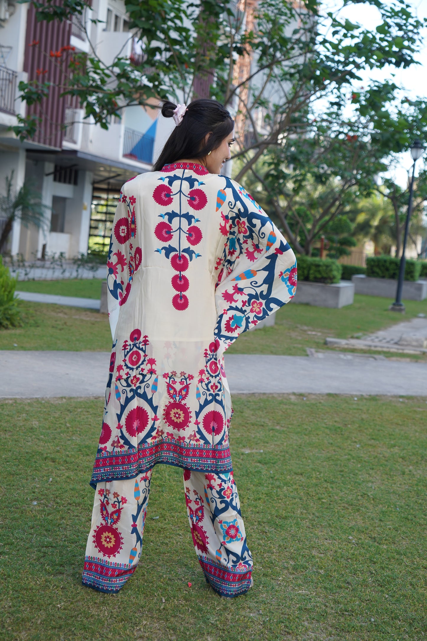 Luxury white floral embroidered coord set crafted with premium fabric