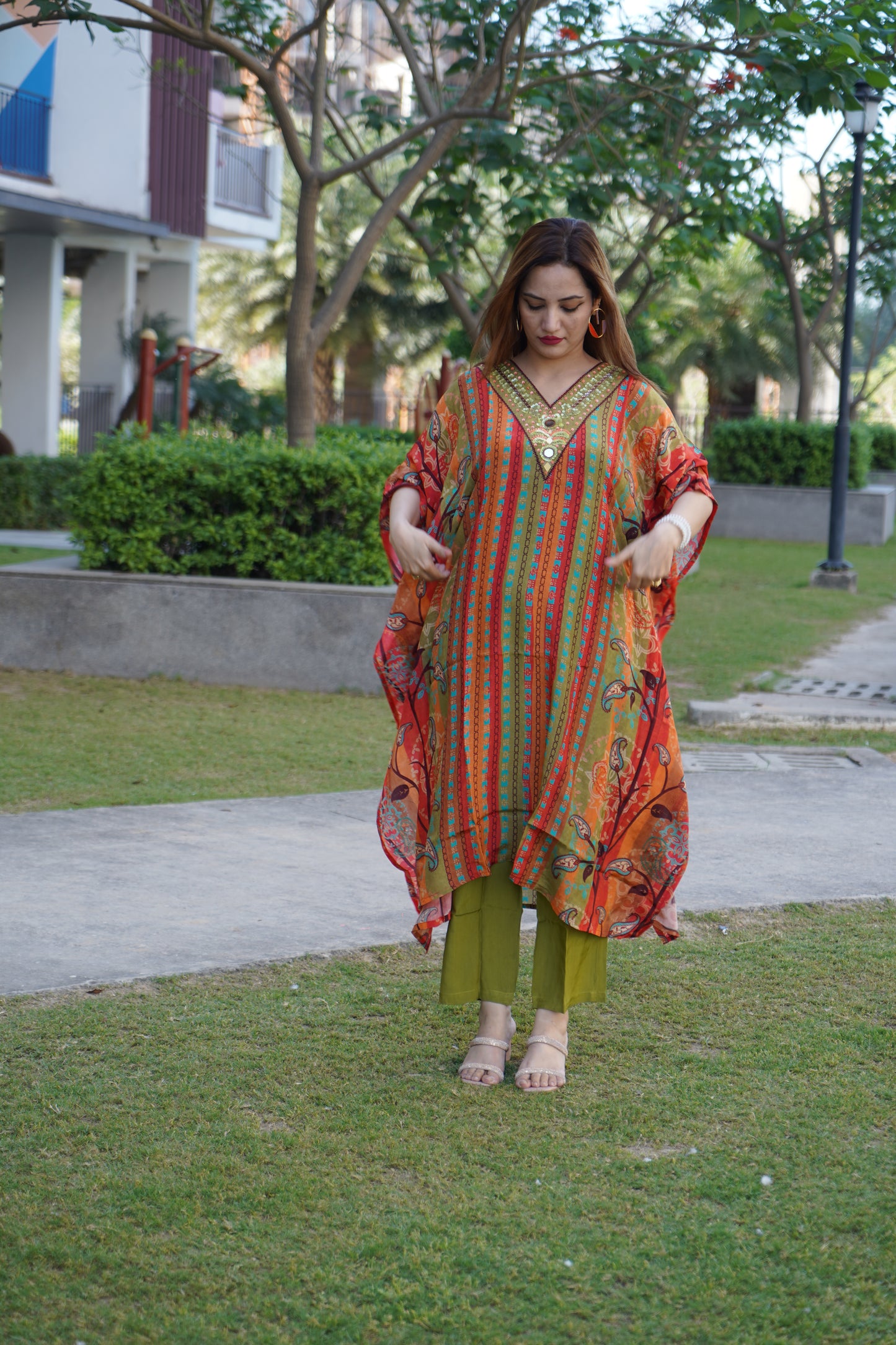 Modern striped kaftan featuring soft breathable fabric