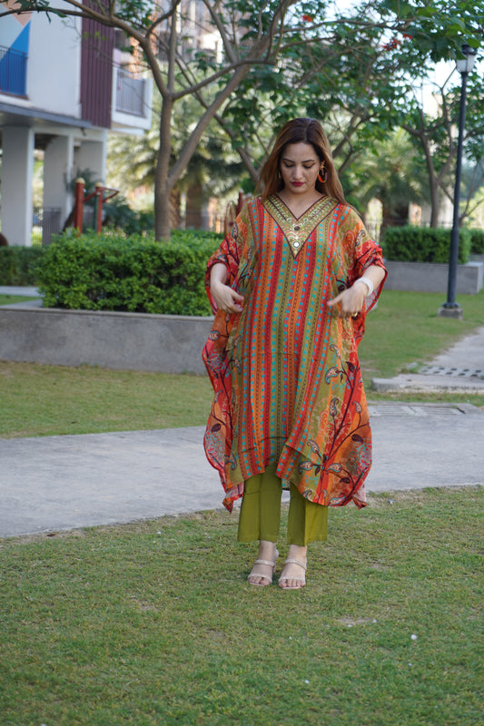 Modern striped kaftan featuring soft breathable fabric