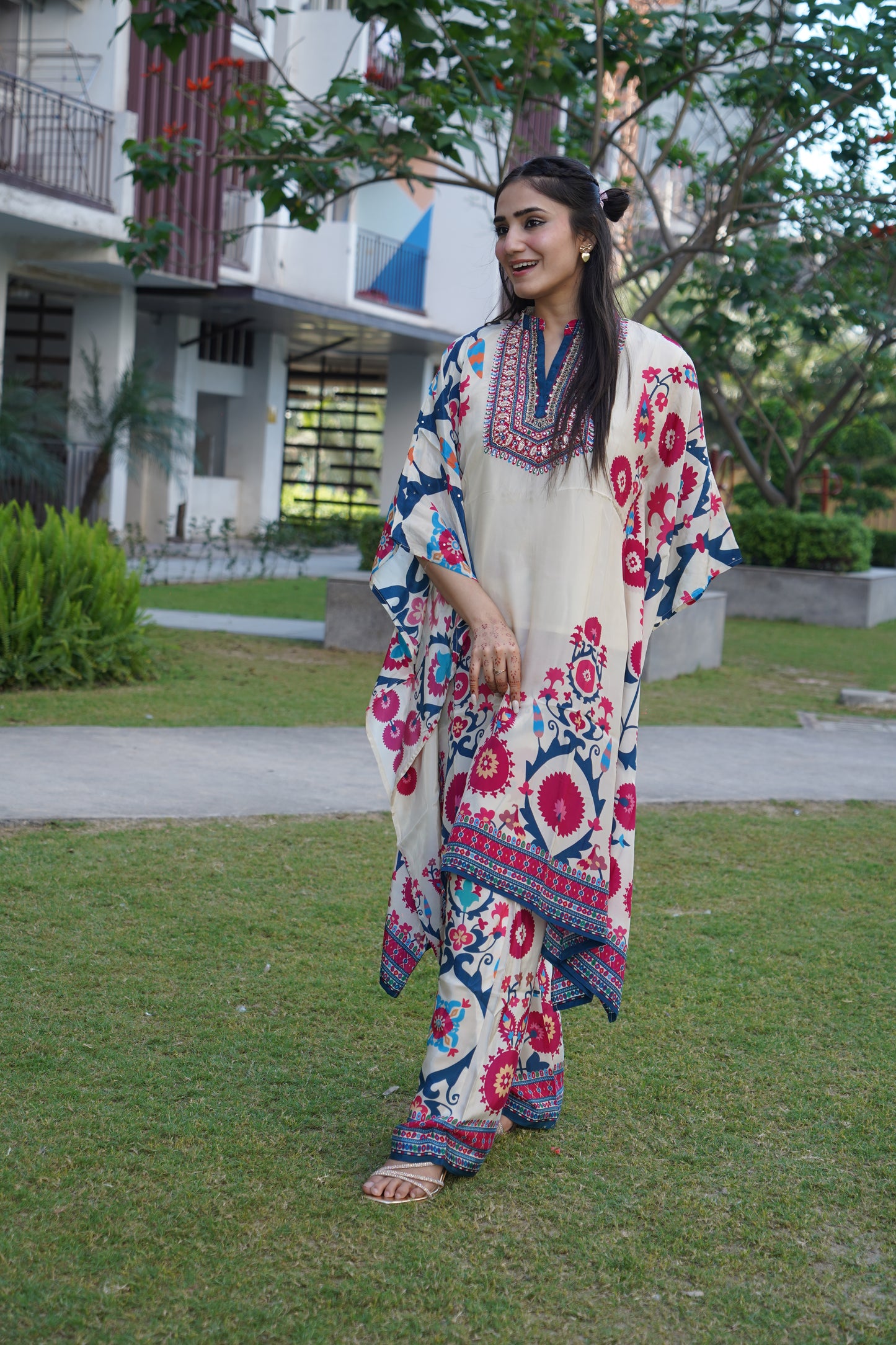 Modern white floral embroidered straight coord outfit