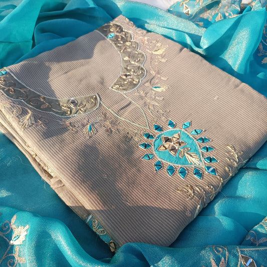 Graceful front drape view of the Pure Organza Silk Suit showcasing its elegant fall and soft texture.