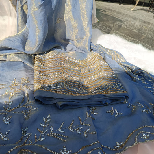 Elegant front view of the Pure Tissue Silk Suit with subtle shimmer and refined detailing