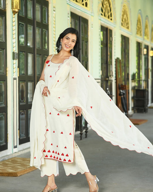 Elegant fully embroidered rose-toned suit with intricate threadwork and matching dupatta