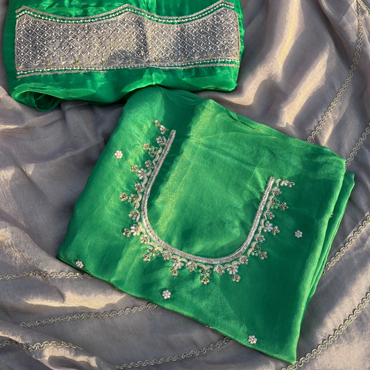 Elegant handwork shimmery organza suit perfect for festive or party wear