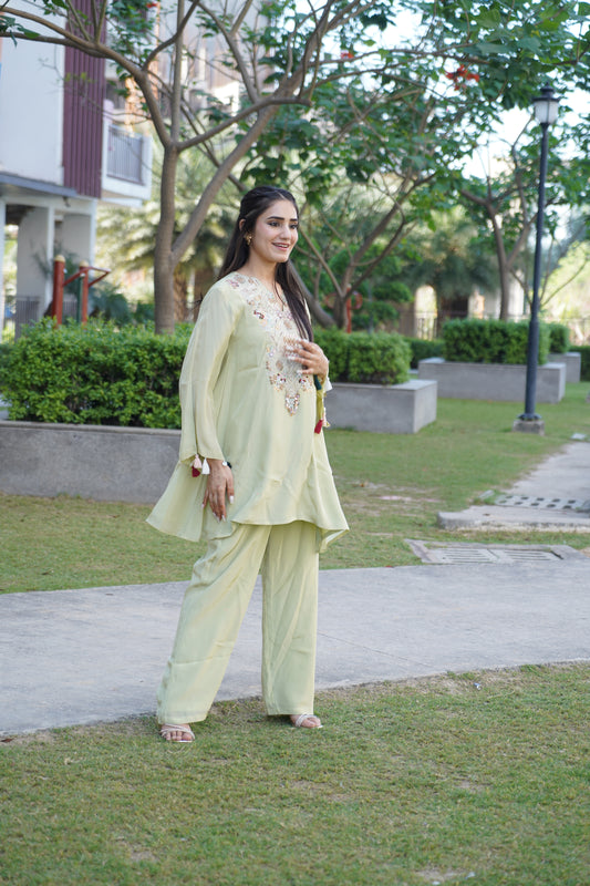 Stylish embroidery work coord set with fine detailing.