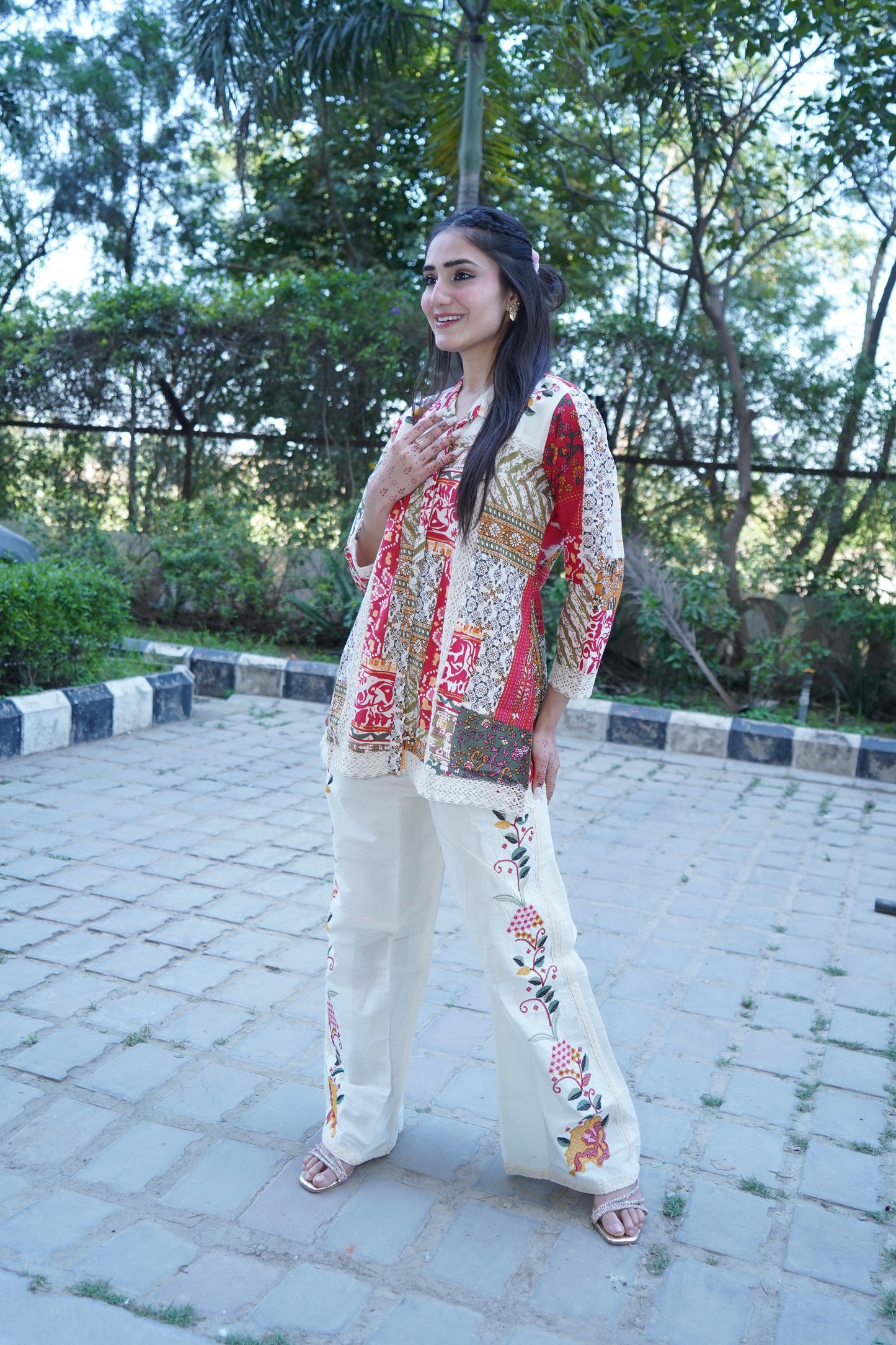Stylish printed pure cotton kurta paired with trouser.