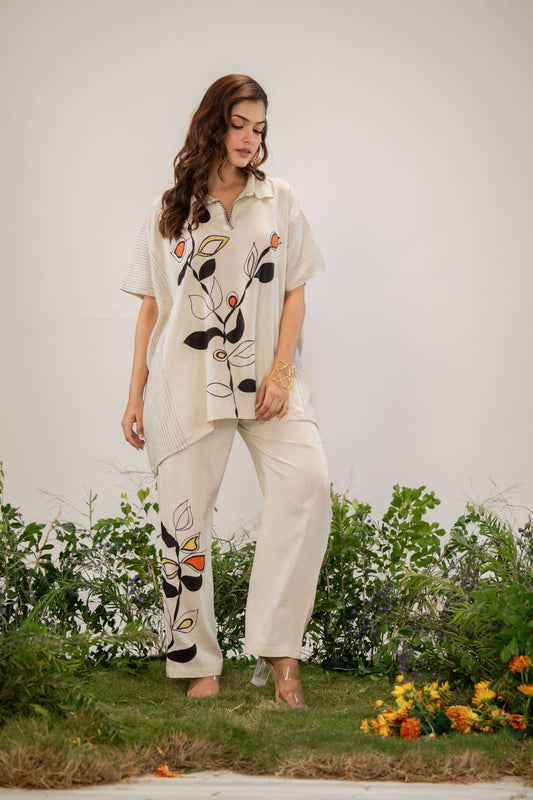 Trendy cotton fabric co-ord set with chic patterns