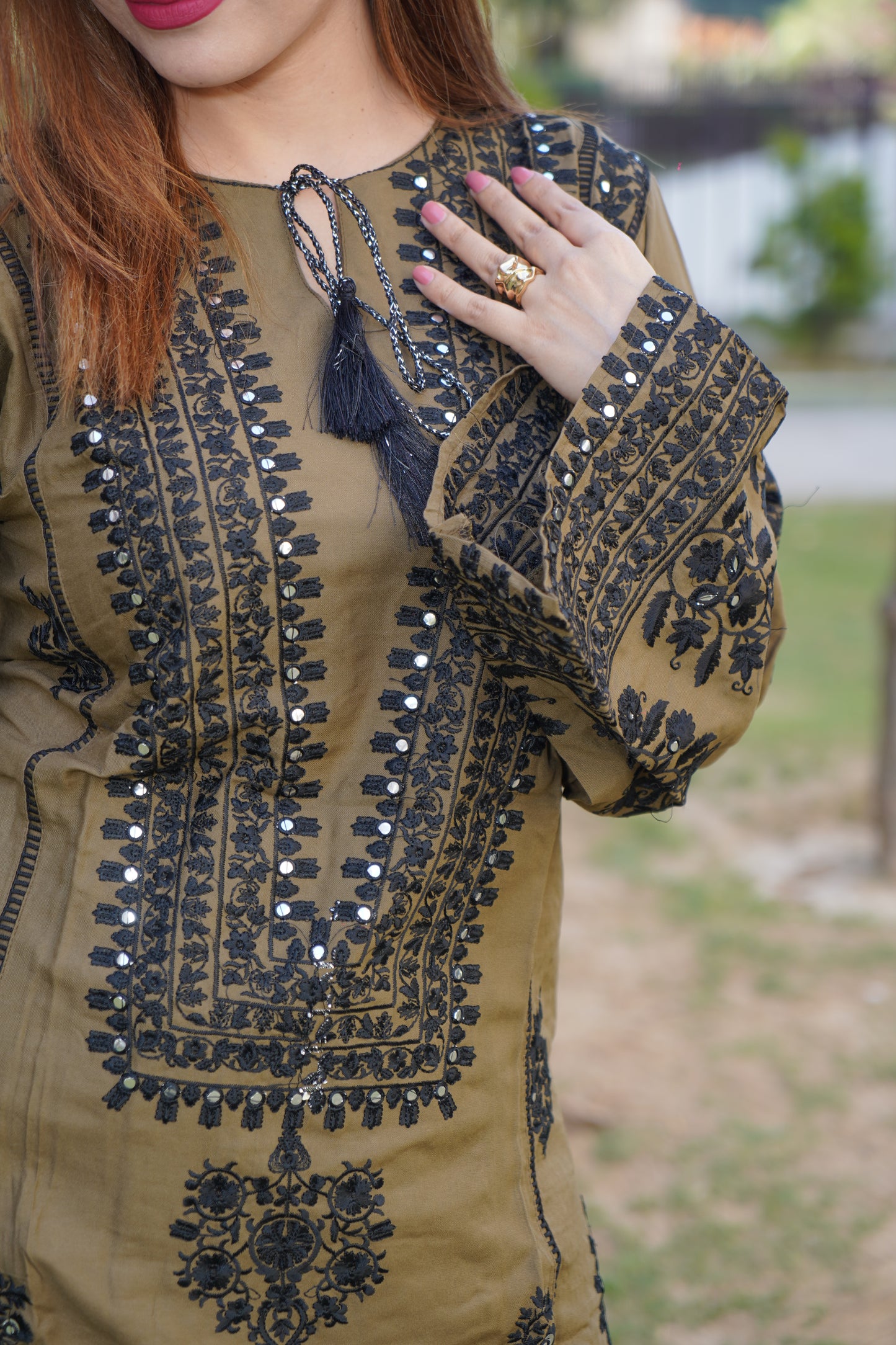 Trendy olive green co-ord set for a chic look.