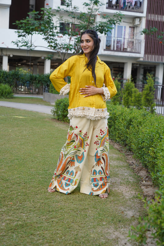 Vibrant fringe yellow co-ord set with stylish detailing