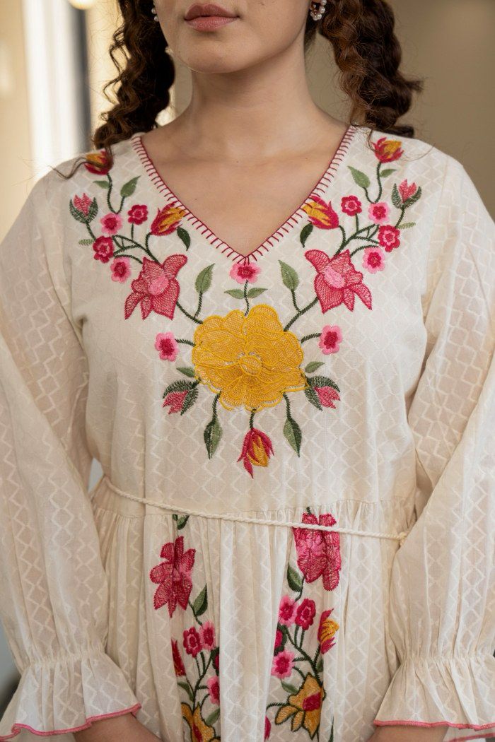 Hemal Marigold embroidered Cotton Dress