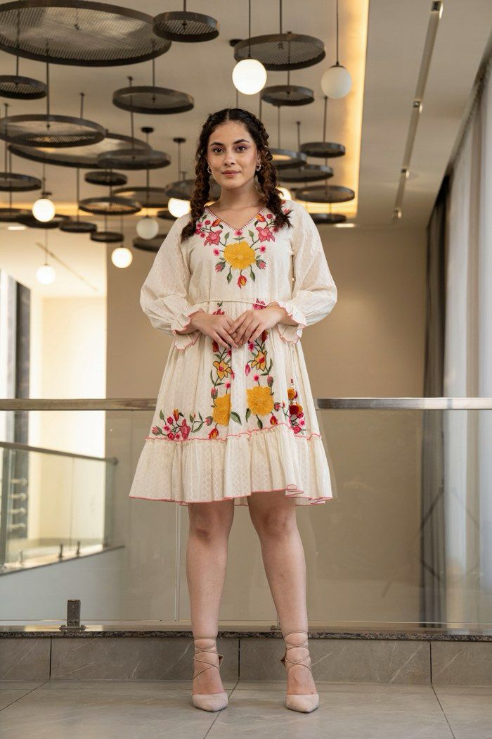 Hemal Marigold embroidered Cotton Dress