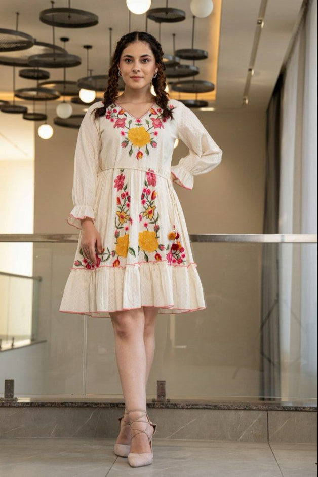Hemal Marigold embroidered Cotton Dress