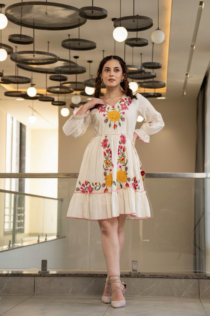 Hemal Marigold embroidered Cotton Dress