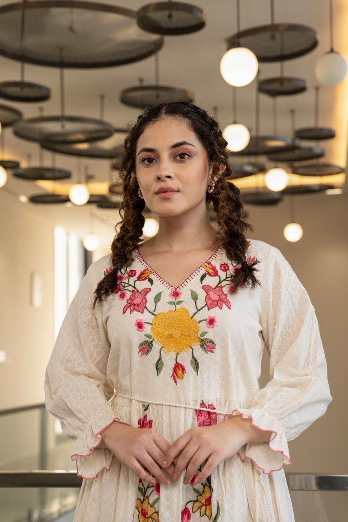 Hemal Marigold embroidered Cotton Dress