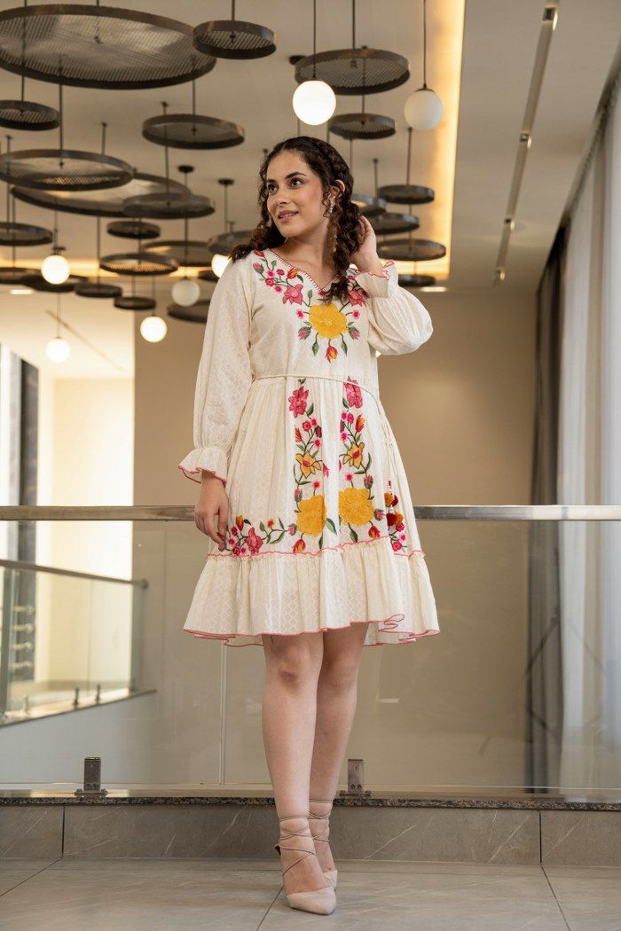 Hemal Marigold embroidered Cotton Dress