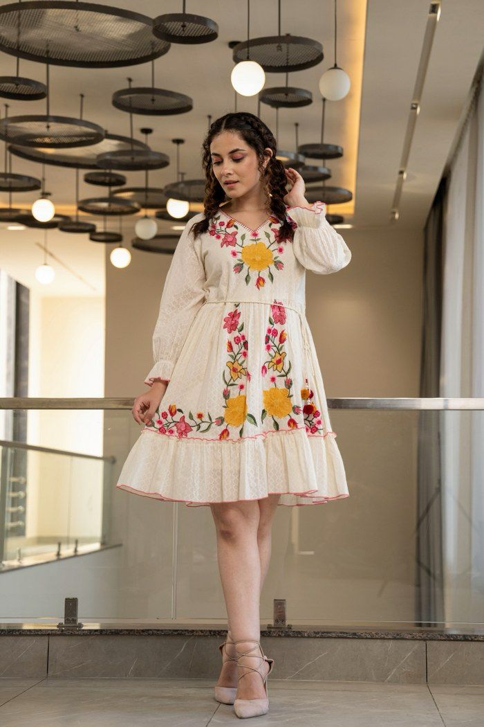 Hemal Marigold embroidered Cotton Dress