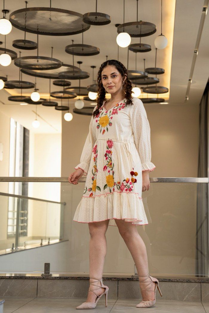 Hemal Marigold embroidered Cotton Dress