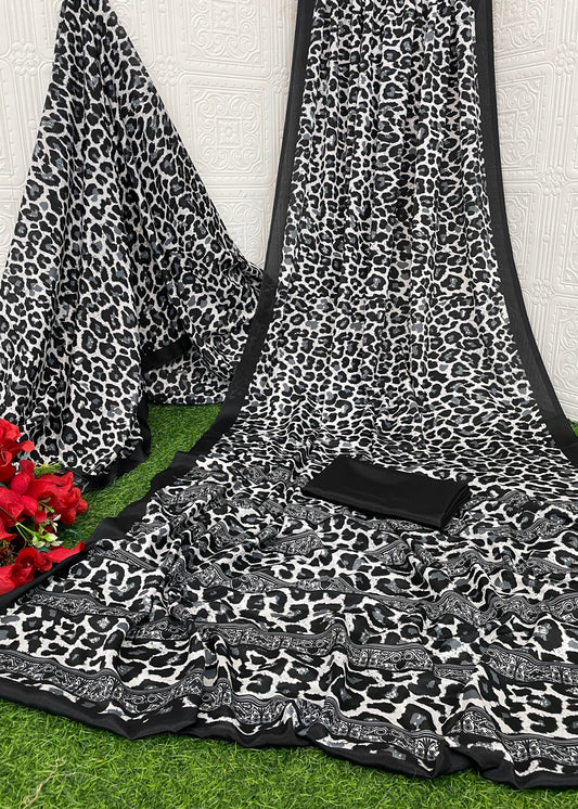 Abstract printed crepe saree by Red Ruby