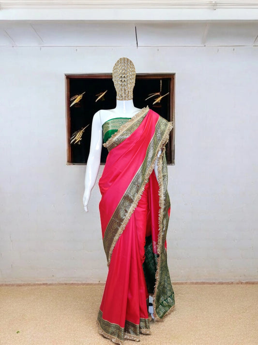 Elegant Pink and Green Weaving Work Saree perfect for weddings