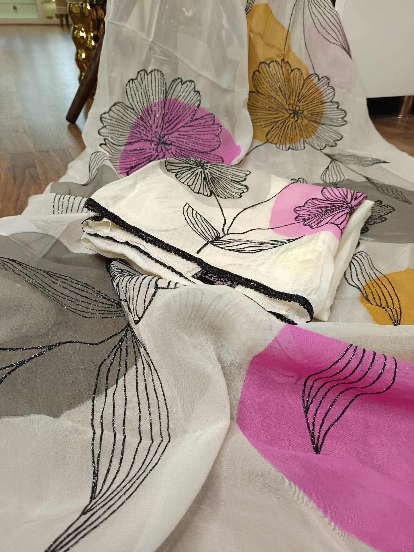 Full view of the Gorgeous Soft White Pure Organza Suit, styled for an ethereal look.