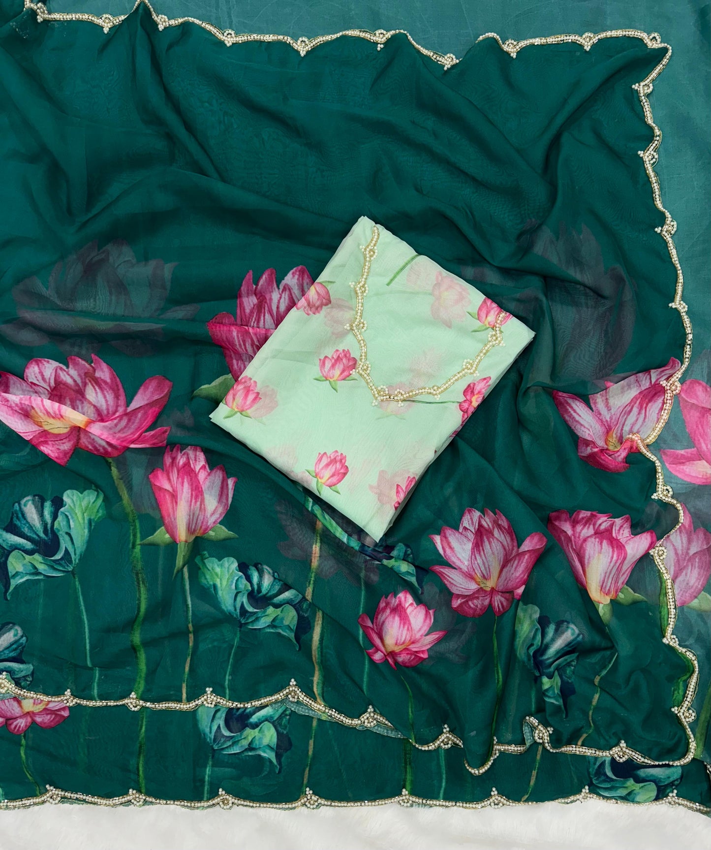 Traditional Green Organza Silk Saree with subtle work
