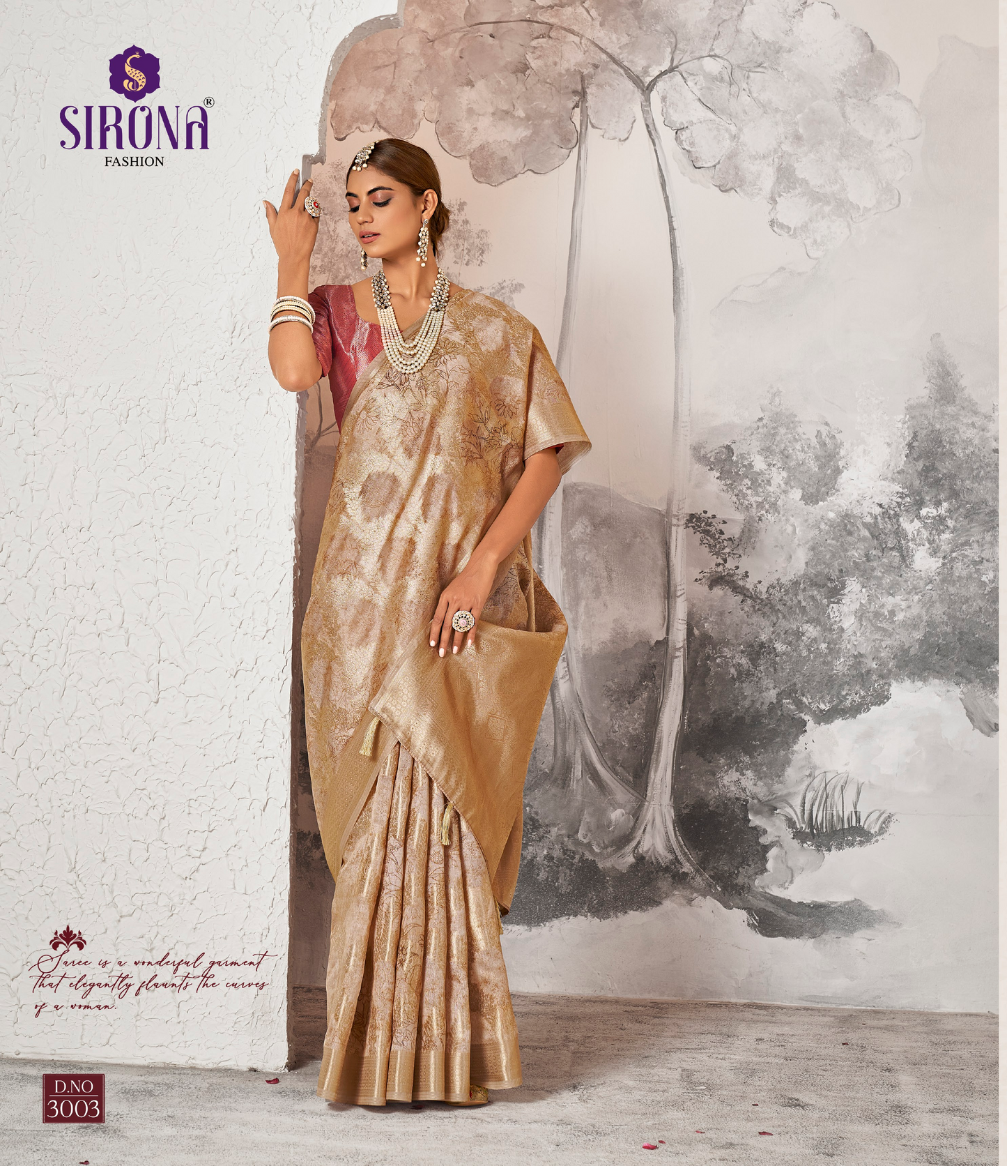 Cream-Coloured Silk Blend Banarasi Sarees