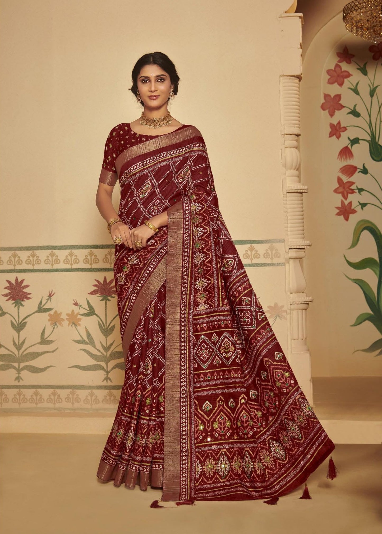 Warli Printed Zari Art Silk Saree