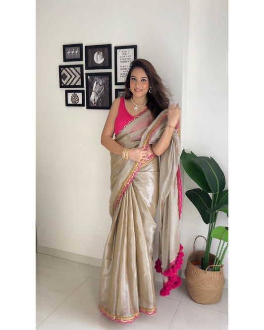 Uppada Tissue Silk Saree With Raw Silk Blouse