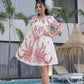 Floral Embroidered Puff Sleeve Empire Dress