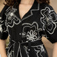 Black Printed Shirt Collar Casual Knee Length Half Sleeves Women Flared Ethnic Dresses