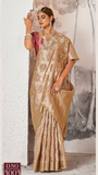 Cream-Coloured Silk Blend Banarasi Sarees